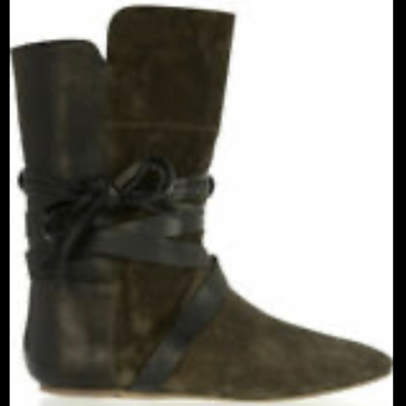 Isabel Marant Suede & Leather Nia Flat Boots - Picture 1 of 13